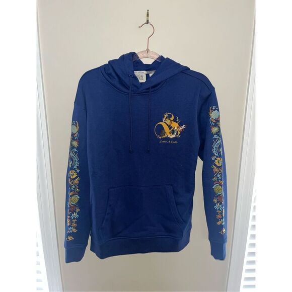 NWT Scotch & Soda Relaxed Fit Logo Hoodie Blue Small mens - Picture 2 of 8
